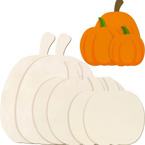 Jetec 6 Pcs Fall Blank Wooden Pumpkin Cutouts for Crafts