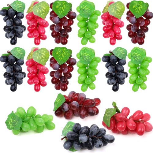 Folmywy 16 Pack Artificial Grapes Fake Fruits Decorative Fake Grape Bunches