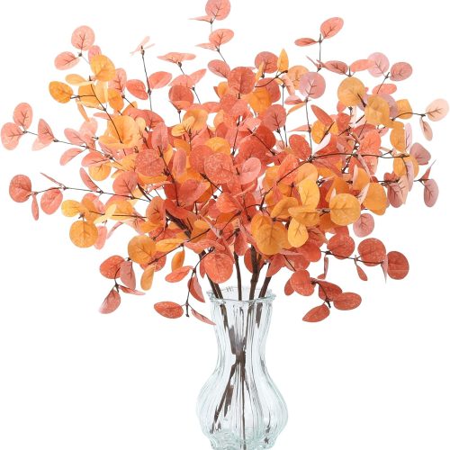 SITUMEIZI 6 Pcs Thanksgiving Decoraitons Fall Stems Eucalyptus Artificial Flowers with Eucalyptus Leaves Autumn Decor for Office and Home Fall Halloween Table Centerpiece Floral Arrangement Decor
