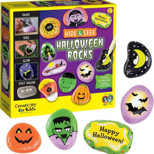 CT0701BORS172GT_1 Creativity for Kids Hide & Seek Halloween Rocks | DIY Rock Painting Kit with Glowing Transfers | Fun Halloween Activities & Gifts (Ages 6+)