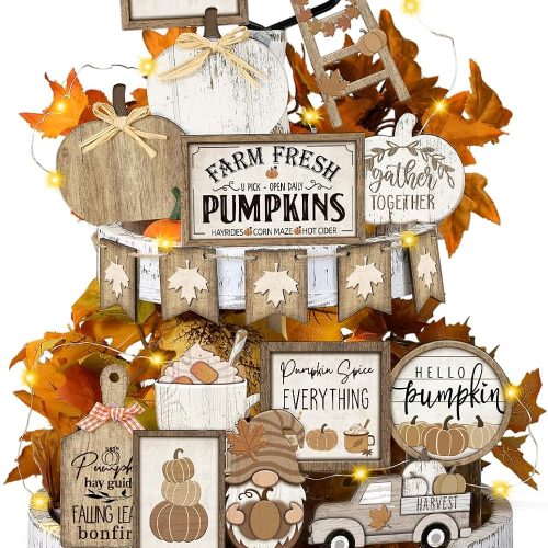 CT07022EZ168GT_1 DoubleFill 24 Pcs Fall Tiered Tray Decoration Set Vintage Thanksgiving Sign