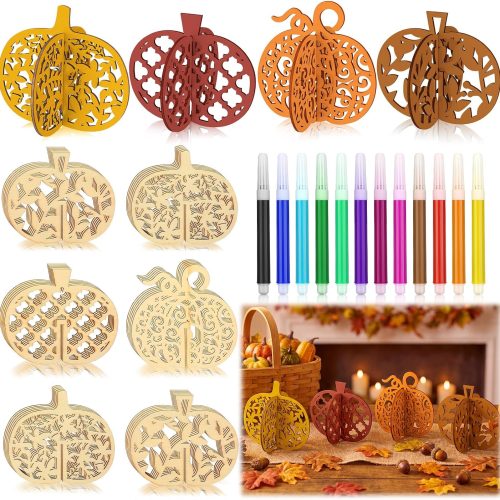 MotiMind 60 Pcs Fall Pumpkin Crafts Set with 12 Pcs Colored Markers