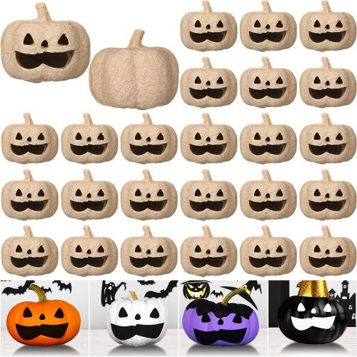 Watersay 12 Pcs Small Paper Mache Pumpkins Bulk Halloween Craft Pumpkins