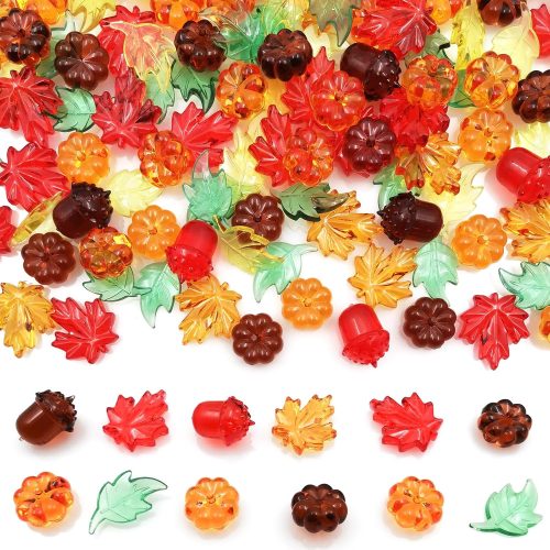 Fall Vase Filler for Thanksgiving, 130 Pcs Acrylic Pumpkin Leaves Maple Leaves Acorn Gems Centerpieces Table Scatters Thankgiving Home Decor Fall Acrylic Pieces Autumn Decor 1LB/Bag
