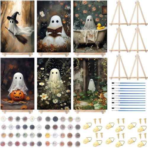 YooNotee 6 Pack Halloween Paint by Numbers with Easels Brushes, Ghost