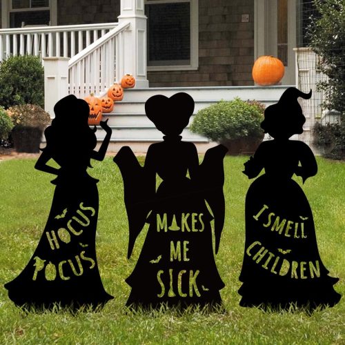 Hocus Pocus Halloween Decorations Outdoor: 3ct Extra Large Hocus Pocus Witches Black Silhouette Yard Signs Decor with Stakes, Thick Corrugated Plastic, Halloween Outside Decor for Kids Lawn Home Party