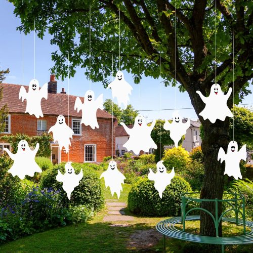 Blulu 12 Pcs Halloween Hanging Ghosts for Outdoor Halloween Decorations