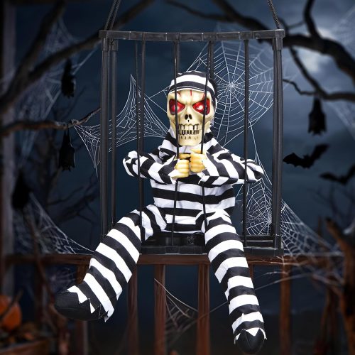 CT0804ZRA1439GT_1 Animated Hanging Decoration with Infrared Sensor, Motion-Activated Sound & Glowing Red Eyes, Moving Prop for Theme Party Indoor Outdoor Yard Display
