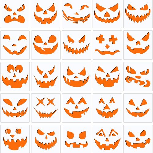 25Pcs Plastic Halloween Pumpkins Face Stencils Pumpkin Painting Stencils