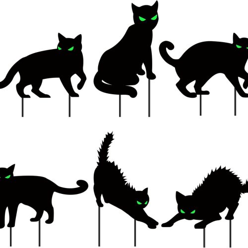 6 PCS Halloween Black Cat Yard Signs with Glow in Dark Eyes, Scary Silhouette Lawn Sign with Stakes, Halloween Decorations for Outdoor Yard Lawn Garden