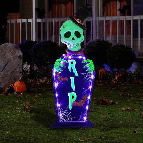 Joliyoou Halloween Yard Stake, 26.4" Solar Lighted Metal Tombstone