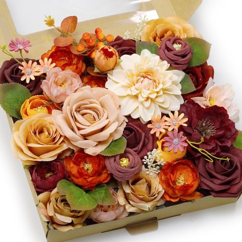 CT0811ZRA395GT_1 Fall Decor Artificial Flower Box Set Silk Fake Flowers for DIY Centerpieces Cake Decorations, Wedding Bouquets, Boutonnieres, Home Decorations(Sunset Orange)