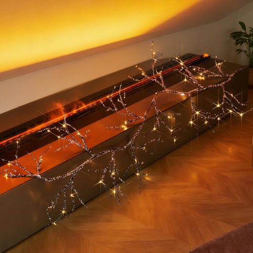 CT0814ZRA1156GT_1 Fudios Lighted Iced Garland with Timer 48 LED Fairy Lights 6ft Battery or USB Plug for Mantle Decor, Lit Christmas Brown Twig Garland Winter Home Holiday Indoor Use
