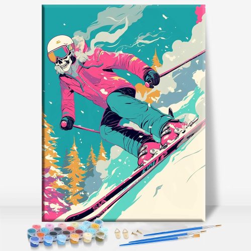 CT0816ZRA1804GT_1 Aeontinity Skeleton Skiing Sport Framed Canvas DIY Paint by Numbers Kit Bar Cafe Cave Home Room Wall Bathroom Porch Patio Decor Gift, 16 x 12 Inch