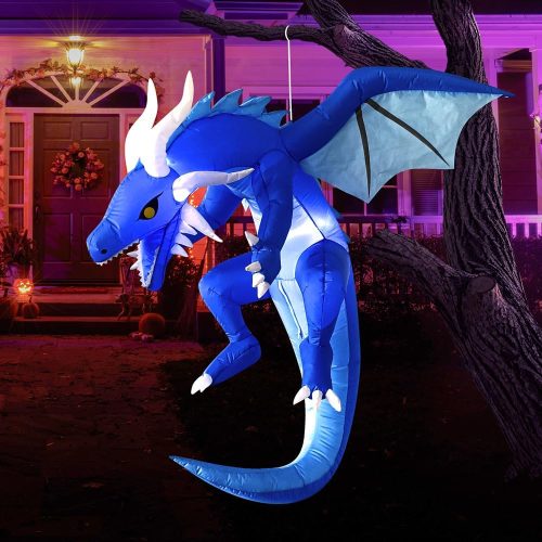 Joiedomi 5 Ft Tall Halloween Inflatables Hanging Ice Dragon Outdoor Decorations, Hanging Ice Dragon Blow Up for Yard with Build-in LEDs, Halloween Inflatables Party Supplies Outdoor Decor for Yard