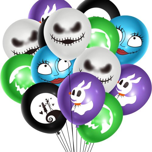 Halloween Party Balloons Decorations - 50PCS Jack and Sally Balloons for Kids Christmas Cartoon Skull Balloons 12 IN Latex Balloon Trick or Treat Party Supplies