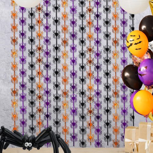 Menstarsi Spider Foil Fringe Curtains, Orange Purple Black Backdrop, 2 Pack