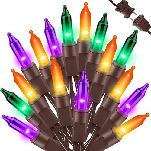 LAMPHOME Halloween String Light,100 Count Incandescent Mini String Light in 19.6ft,Indoor/Outdoor 120V UL Certified Mini Light for Halloween,Patio Lawn,Home,Garden,Party (Orange+Purple+Green)