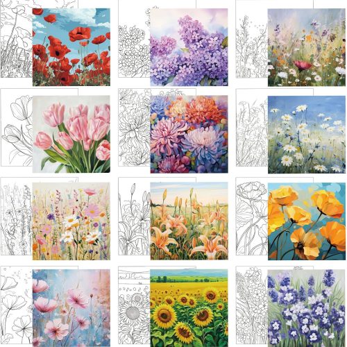 Affrolling 12 Pcs Flower Pre Drawn Canvas for Painting 8 x 8 Inch