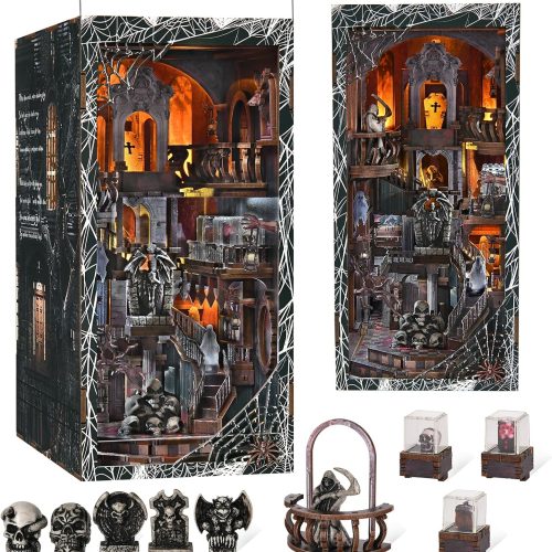 MiniCity Haunting Relics Book Nook Kit, DIY Wooden Bookshelf Model with LED