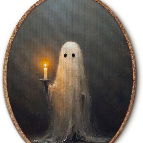 Hxlac Victorian Ghost Holding Candle Halloween Oval Wall Art Framed, Spooky Halloween Ghost Oval Wall Decor, Dark Academia Hanging Canvas Prints Wall Sculptures for Home Room Decor, 8.5x11.5 Inch
