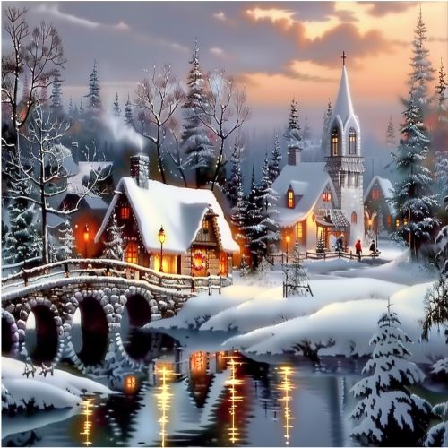 QENSPE Diamond Art Kits for Adults, Christmas Winter Diamond Painting Kits