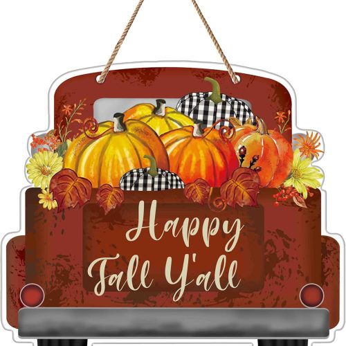 JUESMOS Fall Decorations Sign for Home Pumpkin Truck Hanger for Front Door