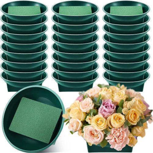 Sabary 24 Pack Large Size 6.3 Inch Floral Foam Round Bowls for Flower Arrangements Round Floral Supplies Flower Foam with Bowl Kit with Floral Foam Blocks for Table Party Wedding Festival Flower