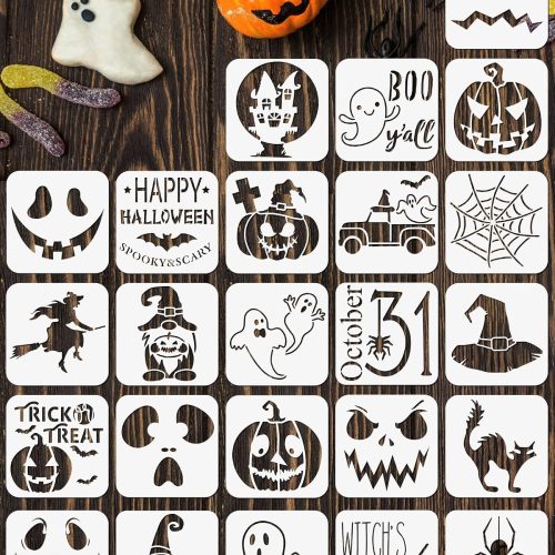 CT1788CT_1 RINOLY 24 PCS Small Halloween Stencils for Painting on Wood, 3x3 inch