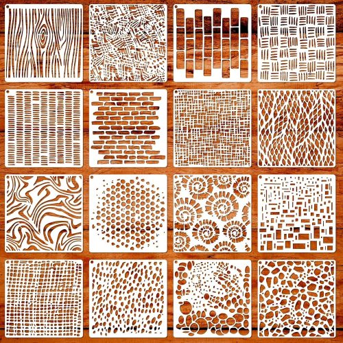 CT1921CT_1 Geometric Stencils for Painting, 16 Pcs 6 Inch for Wood Furniture Floor