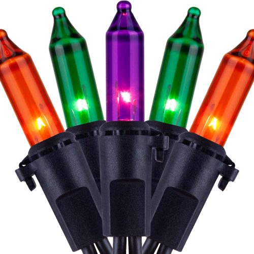 YULETIME 200 Orange Green Purple String Lights, 2-Set 33' 100 ct Black Wire