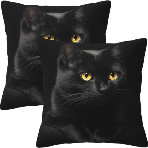 bassyil Black Cat Throw Pillow Covers Set of 2 Decorative Linen Pillow Case Farmhouse Home Decor for Couch Sofa Bedroom Living Room Patio 18x18