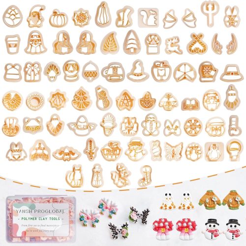 70 Pcs Fall Winter Polymer Clay Cutters, Halloween Thanksgiving Christmas