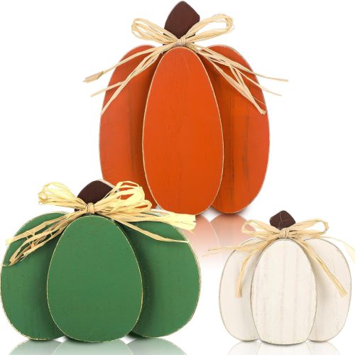 3 Pcs Fall Pumpkin Decor, 3D Wooden Pumpkin Tabletop Decor