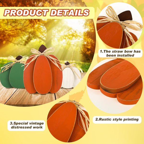 3 Pcs Fall Pumpkin Decor, 3D Wooden Pumpkin Tabletop Decor