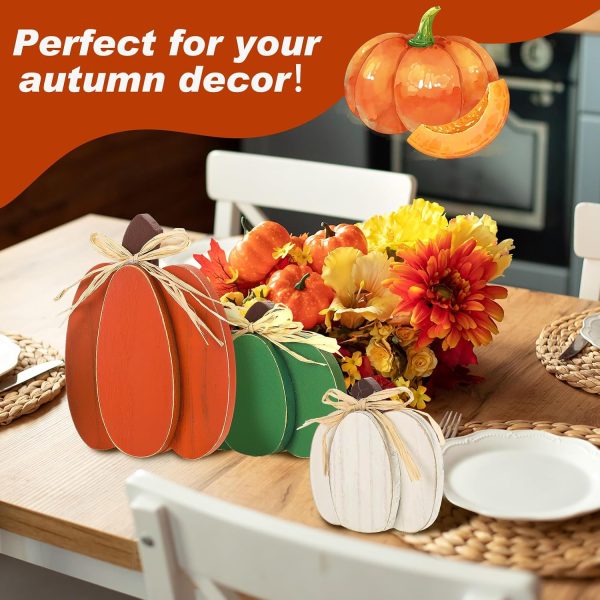 3 Pcs Fall Pumpkin Decor, 3D Wooden Pumpkin Tabletop Decor