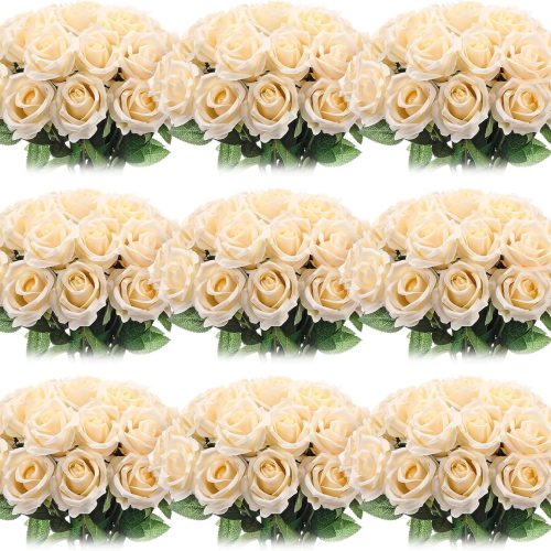 Jexine 100 Pcs Artificial Roses Flowers Bulk, Champagne