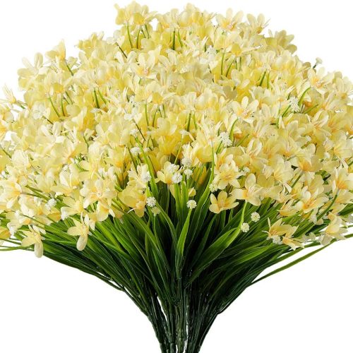 6 Bundles Artificial Daffodils Flowers, Fake Artificial Greenery UV Resistant No Fade Faux Plastic Plants for Wedding Bridle Bouquet Outdoor Home Garden Kitchen Office Table Vase (Yellow)