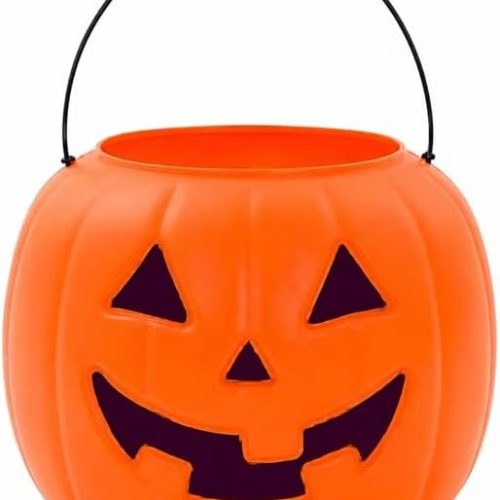 Halloween Pumpkin Treat Pail, Orange, 8", Trick or Treat, Decoration (Orange)