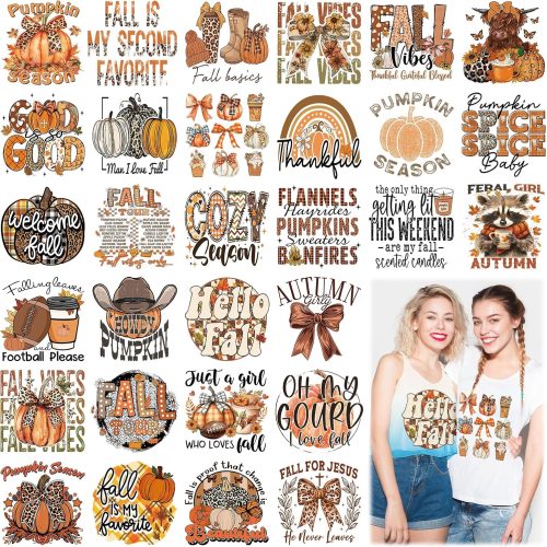 Yuntau 30 Pcs Western Fall Iron on Transfers Patches, DTF Vinyl Decal