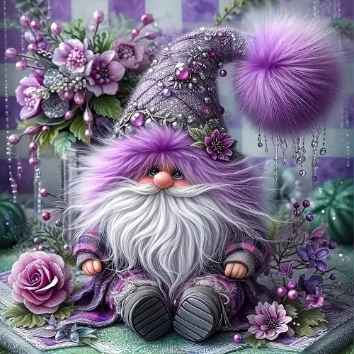 Purple Gnome Flower Diamond Art Kits for Adults, 5D Diamond Painting Kits for Adults Beginners, DIY Full Round Drill Diamond Dot Painting Gem Art Kits for Adult, Home Wall Decor 13.8x13.8 Inch