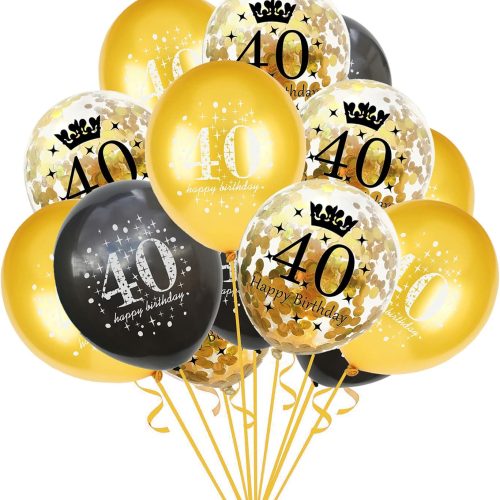 SHUNTAI 40th Birthday Balloons for Men Women Black and Gold 15 Pack 12 Inch