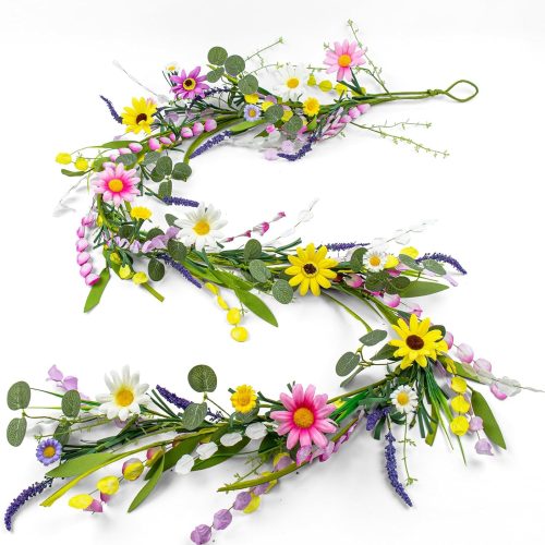 Yawwind Farmhouse Summer Garland 6 FT Vintage Spring Flower Garlands Summer Floral Garland Wildflower Garlands with Daisy for Table Centerpiece Door Frame Mantel Stairs Railing Decoration
