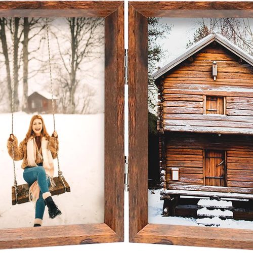 TOFOREVO 5x7 Double Picture Frame Rustic Brown Wooden Photo Frame