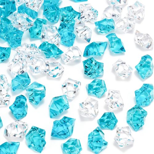 DOMESTAR Mixed Blue and Clear Fake Ice, 150 PCS Acrylic Crystal Vase Filler