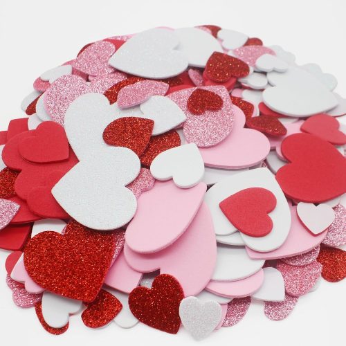 240 Pieces Heart Stickers, Self Adhesive Foam Heart Valentines Stickers, Glitter and Matte Red Pink White Stickers Bulk, Perfect for Valentine's Day Crafts, DIY Greeting Cards, Birthday Decorations