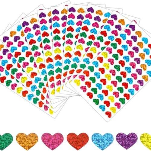 Heart Stickers, Glitter Heart Shaped Sticker, 780PCS, 7 Colors Small Foil Heart Stickers, Decorative Love Stickers for Valentine's Day, Kids Reward, Envelopes, School Teacher Supplies, 0.48Inch