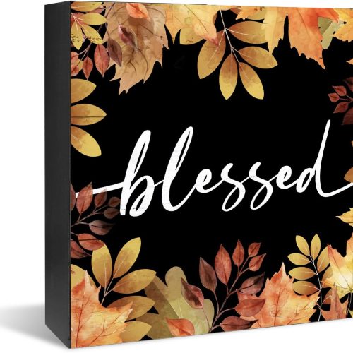 CT3964CT_1 Thankful Grateful Blessed Wall Decor Wooden Box Sign Farm House Decorations for Home, Thanksgiving Autumn Decor Fall Home Shelf Office Decoration 5 x 5 Inches
