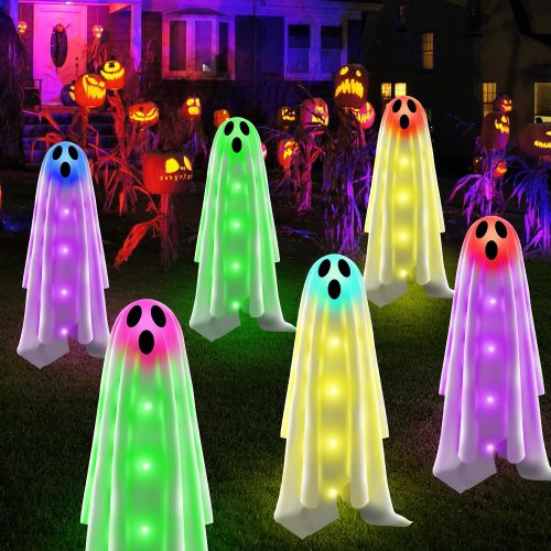 6PACKS Halloween Ghost Decorations Outdoor,Spooky Cloth Ghosts Decor for Halloween Scary Party Gifts,Solar Halloween Ghost Lights for Yard/Lawn/Patio/Holiday/Porch Decor