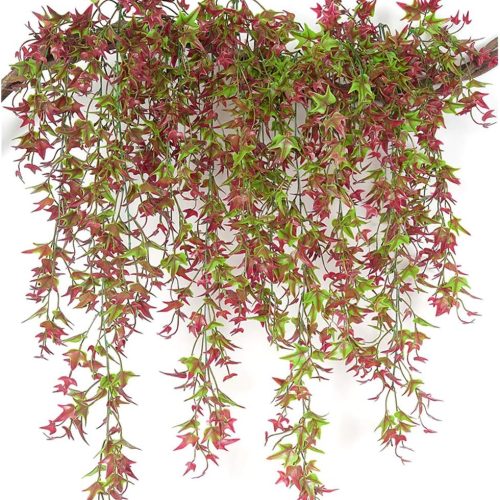 PASYOU Artificial Vine, Hanging Ivy Sweet Potato Leaves Plastic Plants Foliage Vines, UV Resistant Greenery Fake Flowers for Indoor Outdoor Garden Door Wall Wedding Party Table Decoration Red 4 Pack